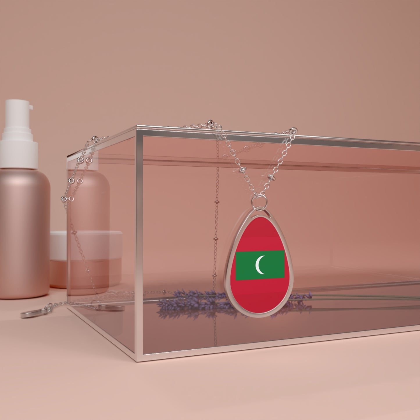 Maldives Flag Oval Necklace | Maldivian Heritage Pendant | Rep Ya Flag