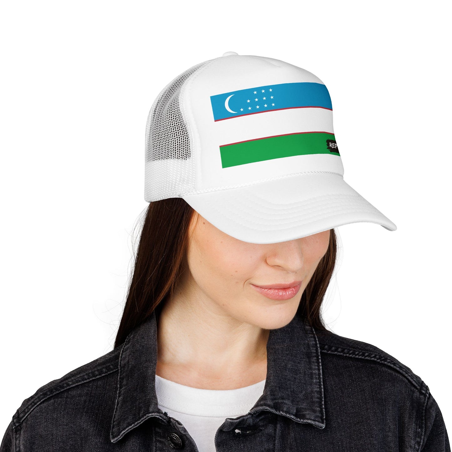 Uzbekistan Flag Foam Trucker Hat | Rep Ya Flag design