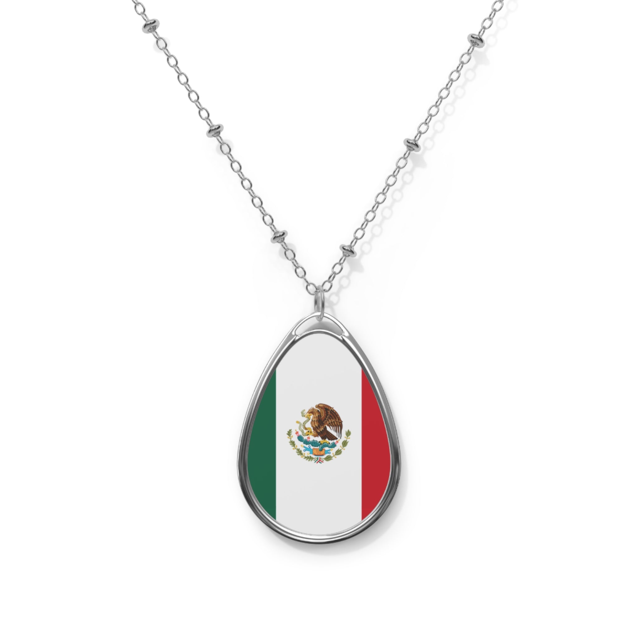 Mexico Flag Oval Necklace | Mexican Heritage Jewelry | Rep Ya Flag Pendant Necklace