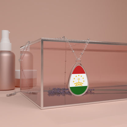 Tajikistan Flag Oval Necklace