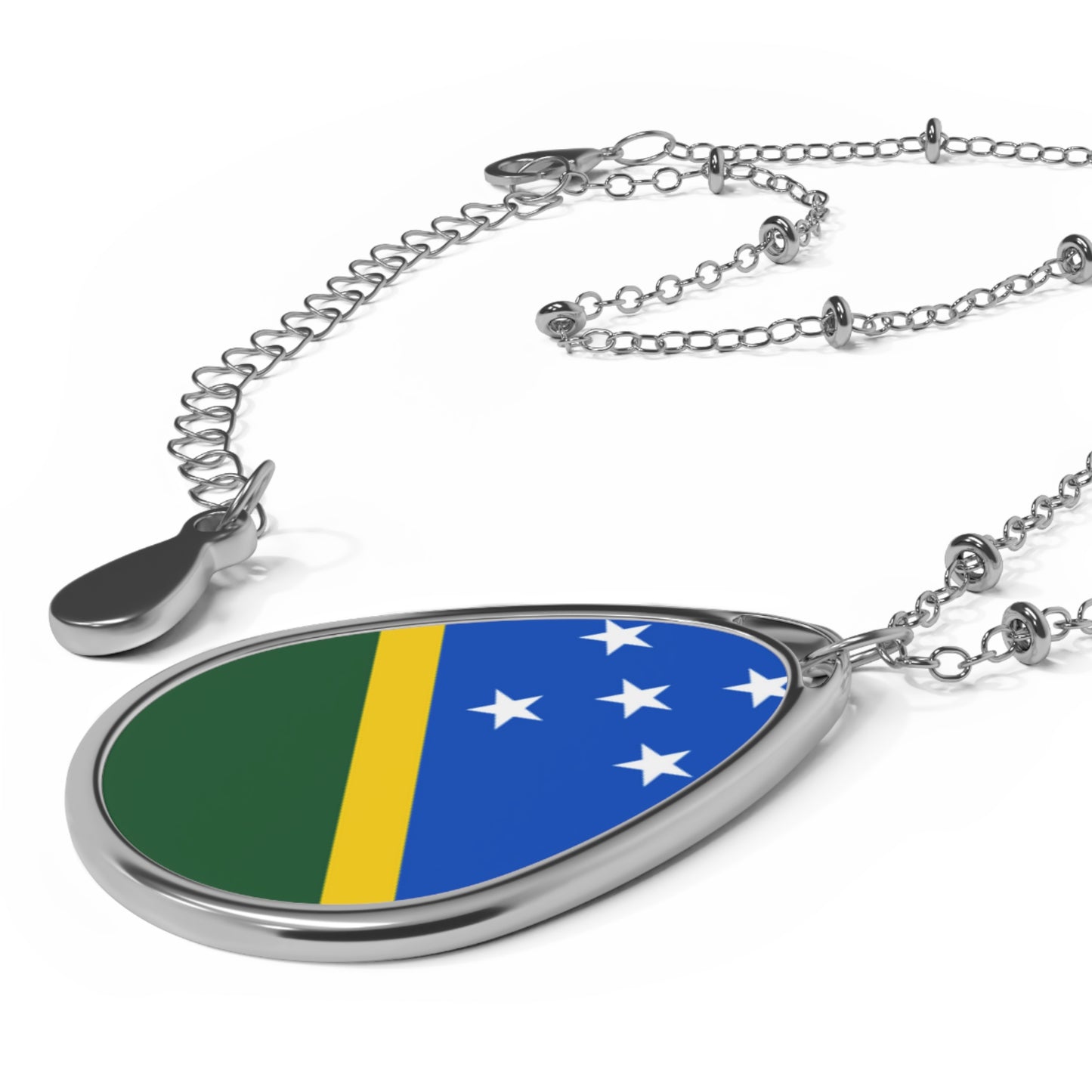 Solomon Islands Flag Oval Necklace | Solomon Islander Heritage Pendant | Rep Ya Flag
