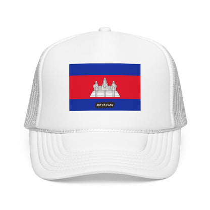 Cambodia Flag Foam Trucker Hat | Cambodian Pride Snapback Cap | Rep Ya Flag