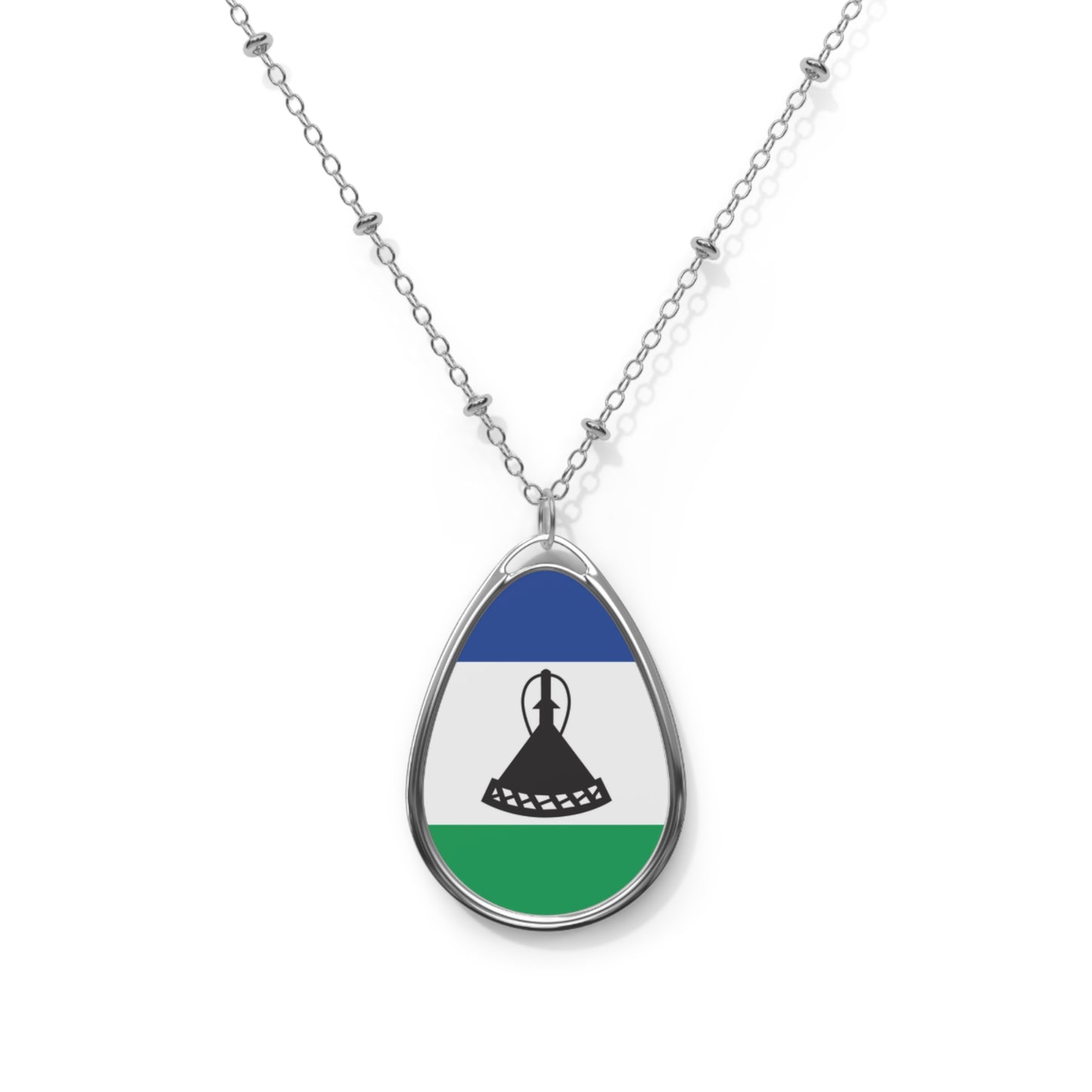 Lesotho Flag Oval Necklace | Basotho Heritage Pendant | Rep Ya Flag
