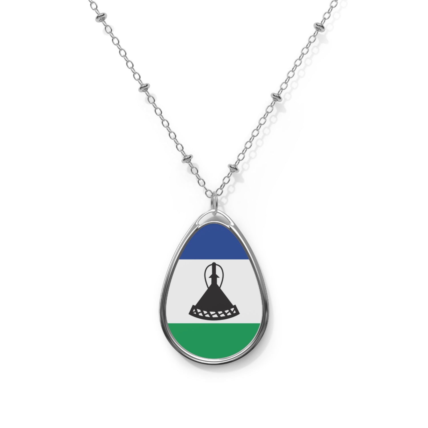 Lesotho Flag Oval Necklace | Basotho Heritage Pendant | Rep Ya Flag