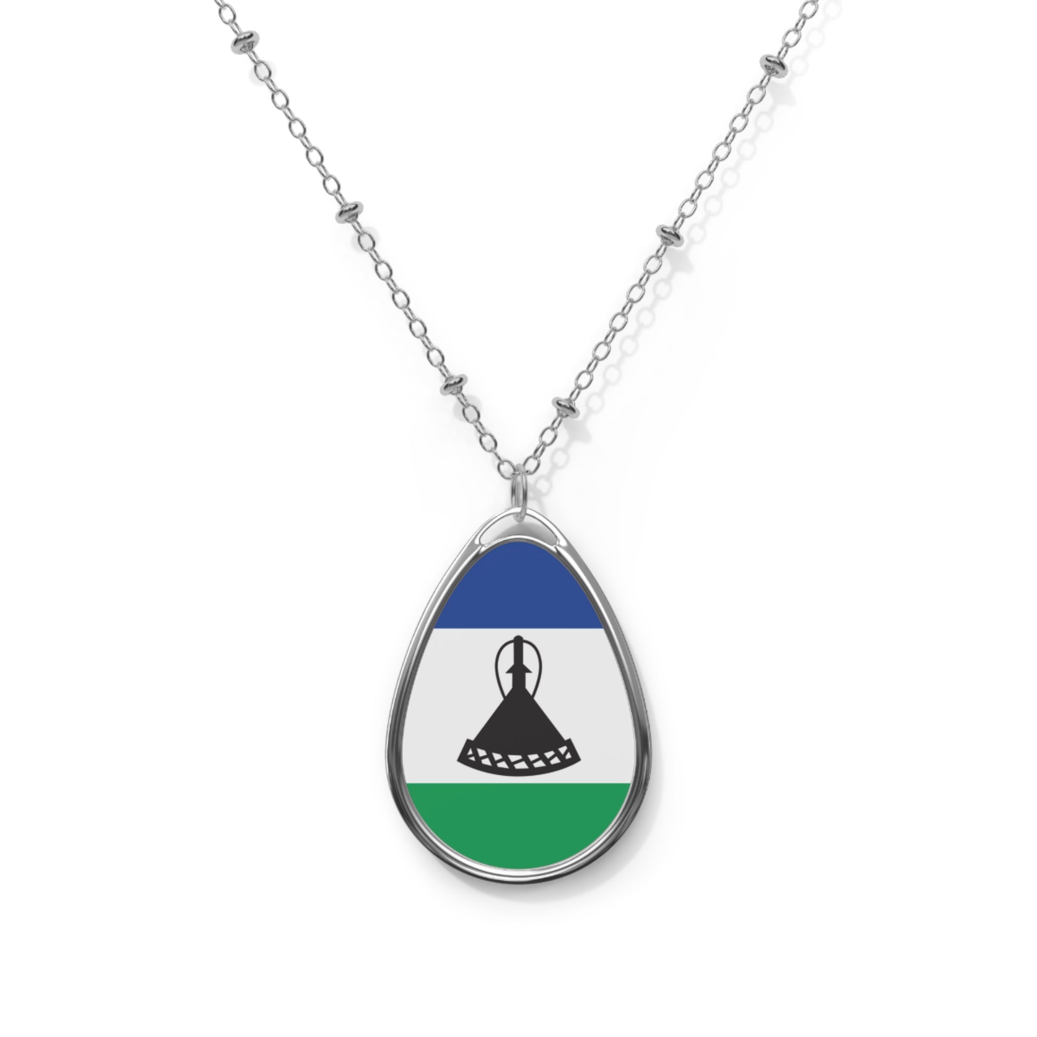 Lesotho Flag Oval Necklace | Basotho Heritage Pendant | Rep Ya Flag