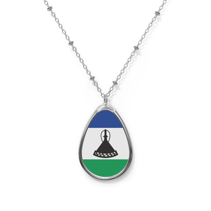 Lesotho Flag Oval Necklace | Basotho Heritage Pendant | Rep Ya Flag