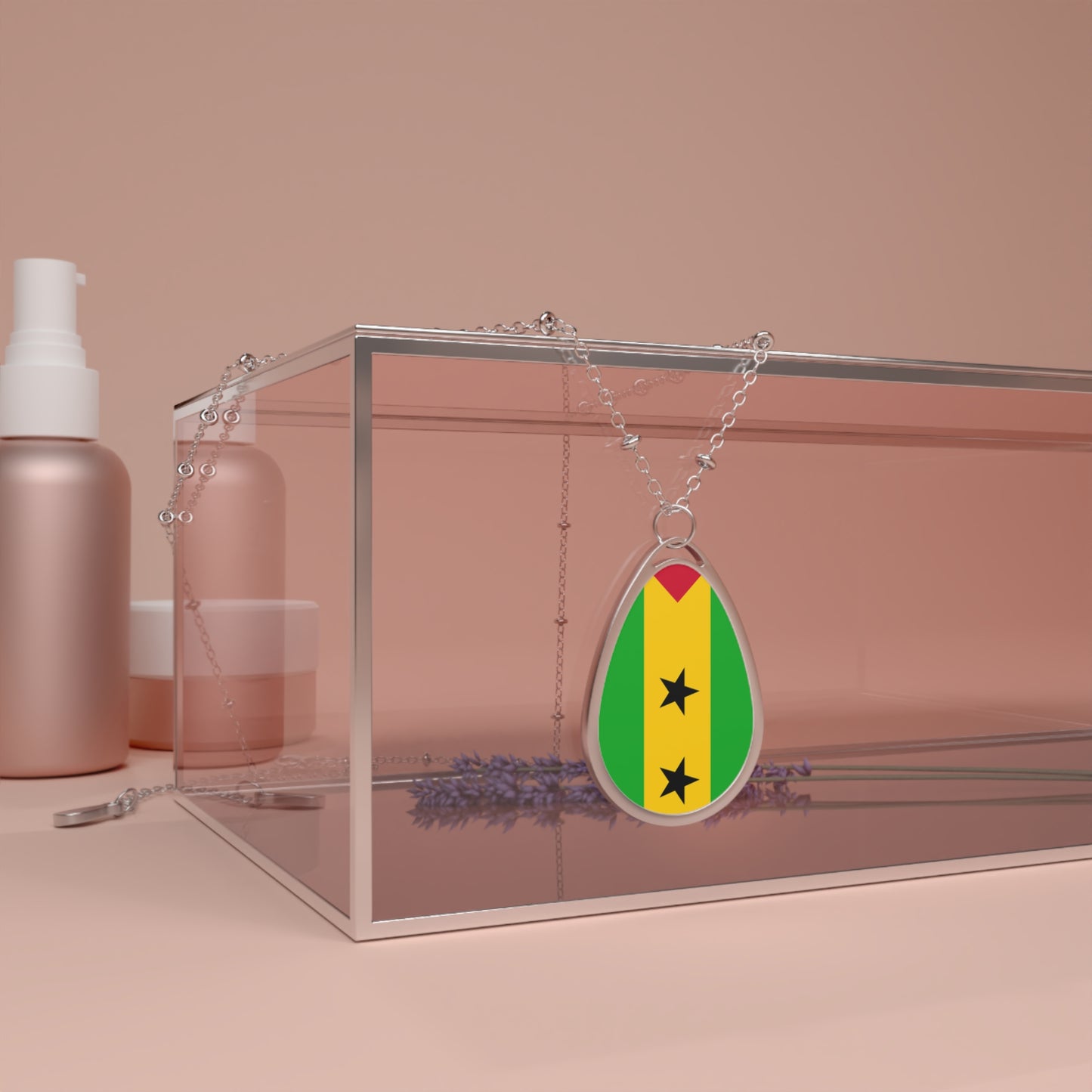 Sao Tome and Principe Flag Oval Necklace