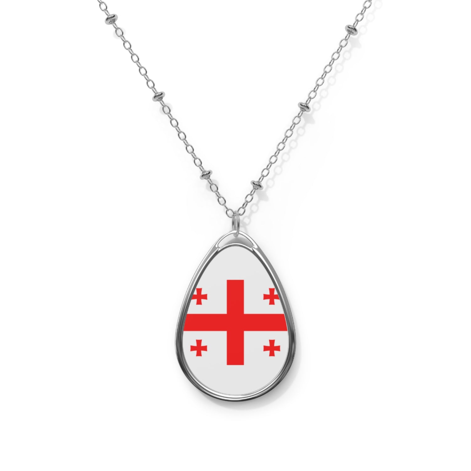 Georgia Flag Oval Necklace | Georgian Heritage Pendant | Rep Ya Flag