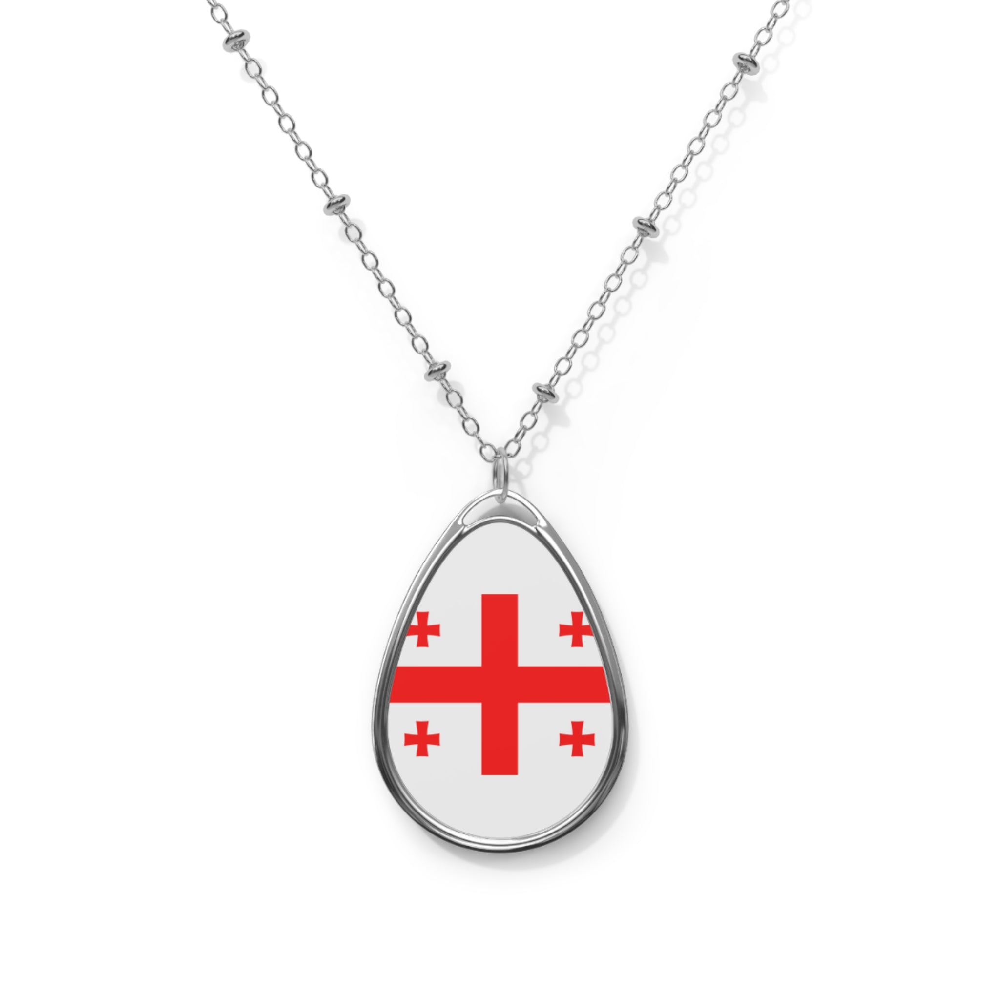 Georgia Flag Oval Necklace | Georgian Heritage Pendant | Rep Ya Flag