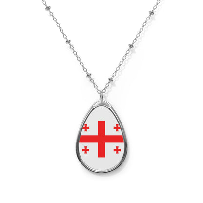 Georgia Flag Oval Necklace | Georgian Heritage Pendant | Rep Ya Flag
