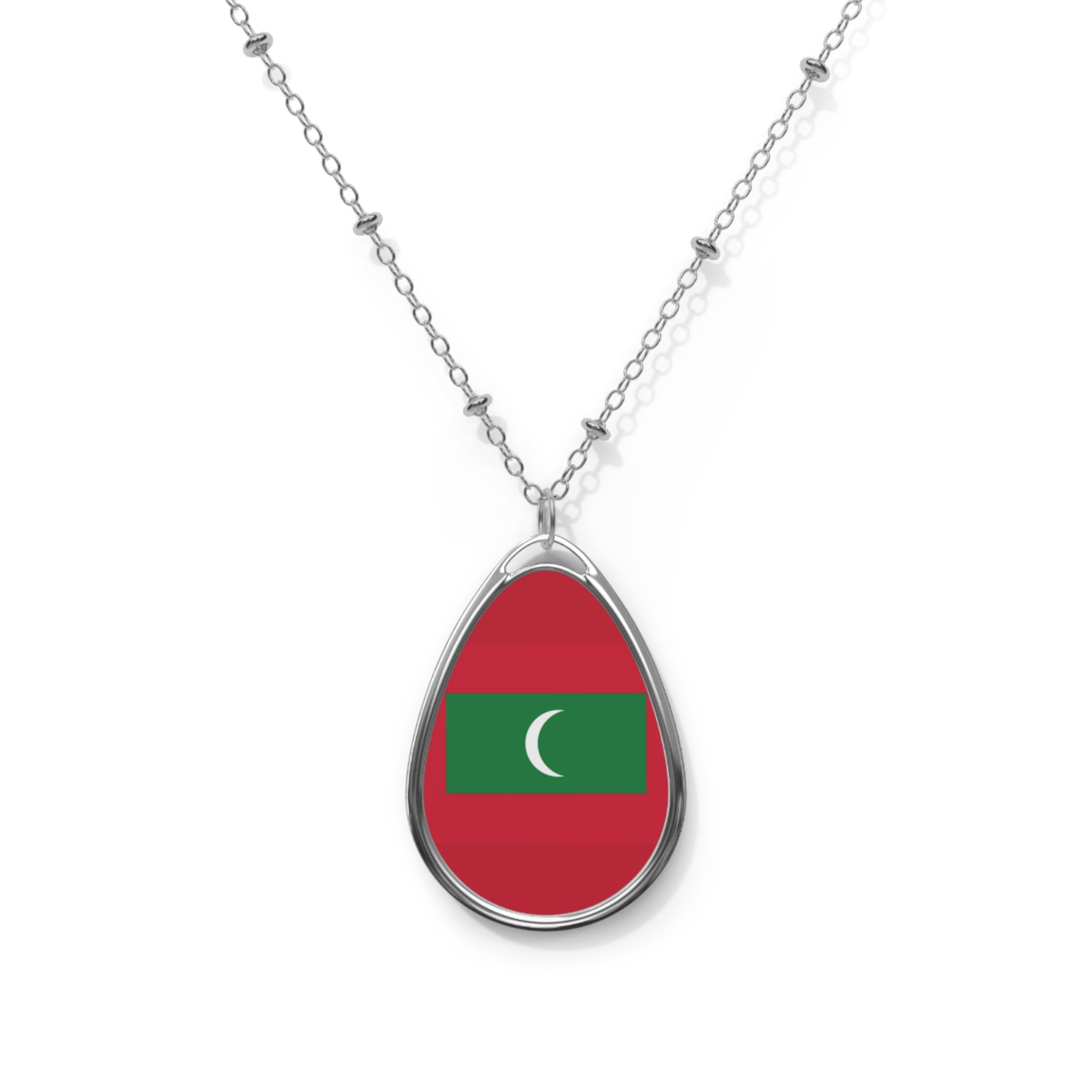 Maldives Flag Oval Necklace | Maldivian Heritage Pendant | Rep Ya Flag