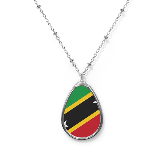 Saint Kitts and Nevis Flag Oval Necklace | Kittitian & Nevisian Heritage Pendant | Rep Ya Flag - Rep Ya Flag