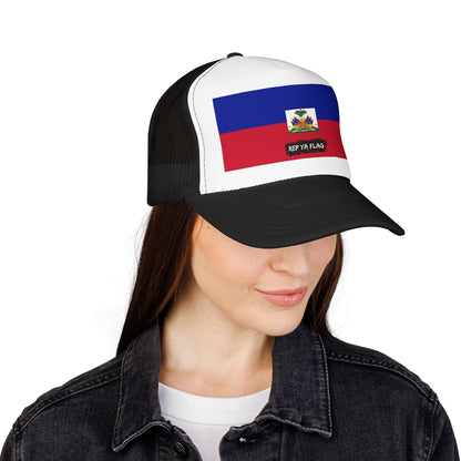 Haiti Flag Foam Trucker Hat | Haitian Pride Snapback Cap | Rep Ya Flag