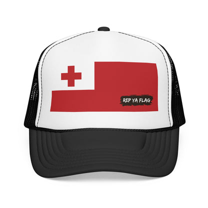 Tonga Flag Foam Trucker Hat | Rep Ya Flag design