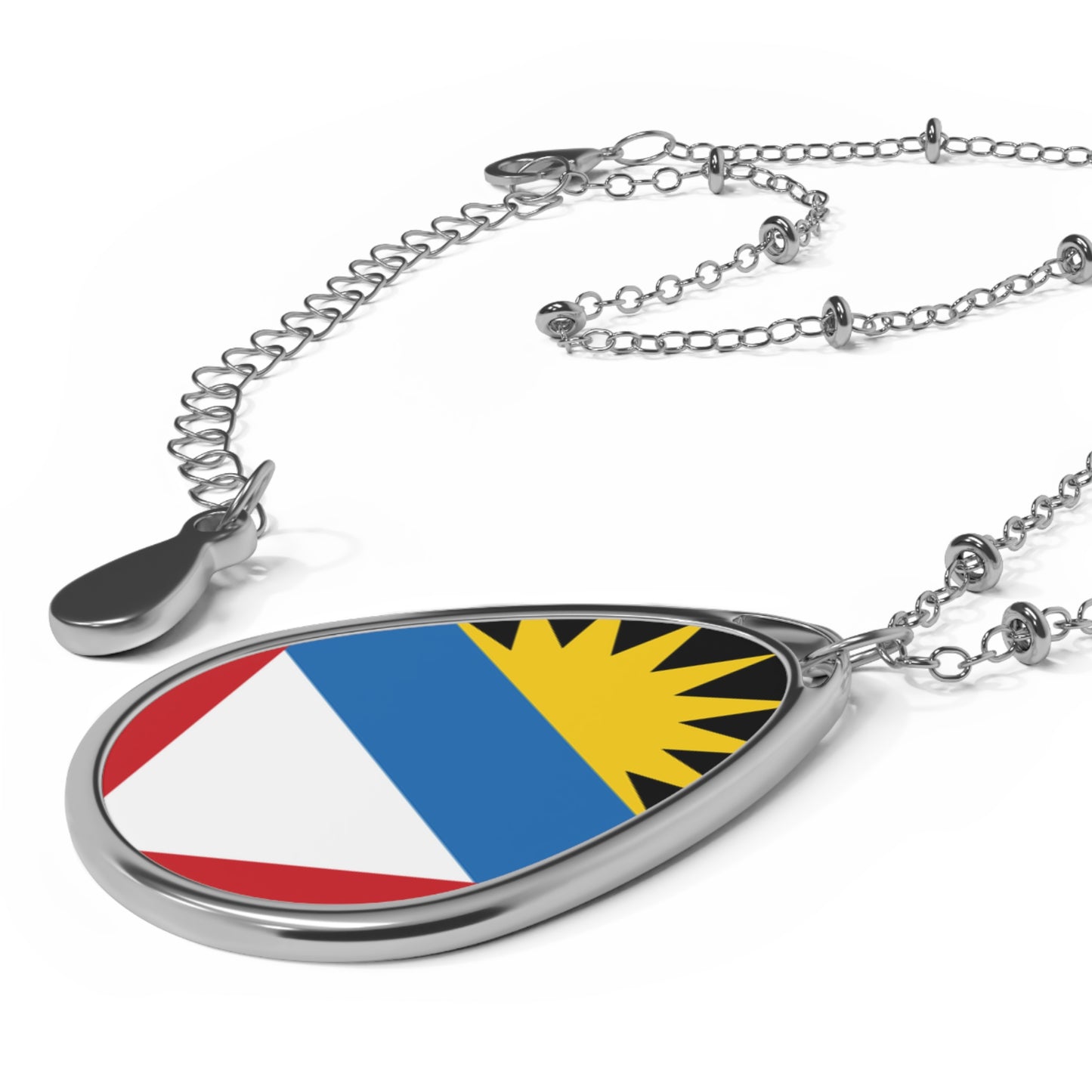 Antigua and Barbuda Flag Oval Necklace | Antiguan & Barbudan Pride Jewelry | Rep Ya Flag