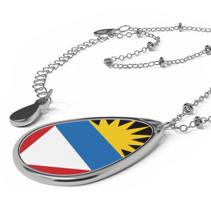 Antigua and Barbuda Flag Oval Necklace | Antiguan & Barbudan Pride Jewelry | Rep Ya Flag