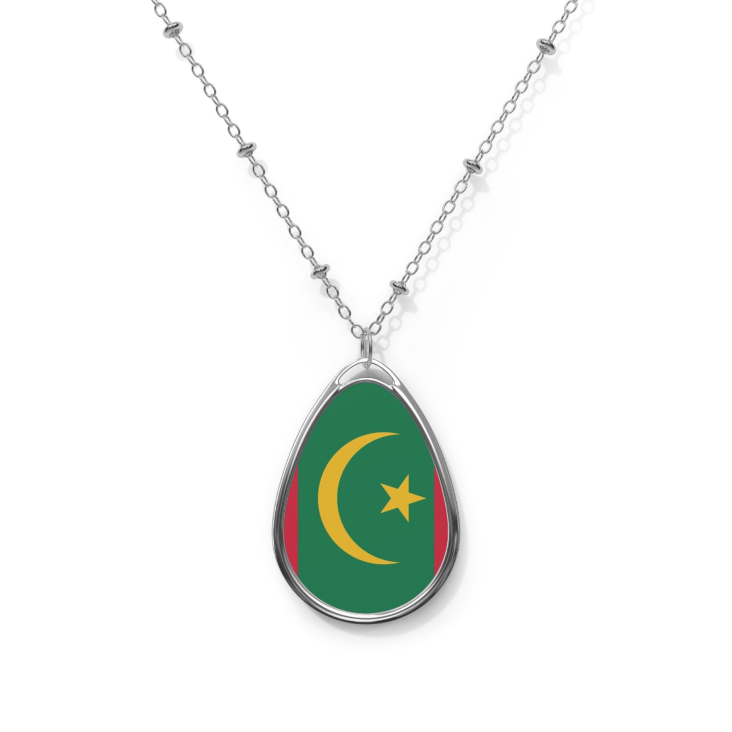 Mauritania Flag Oval Necklace | Mauritanian Heritage Pendant | Rep Ya Flag