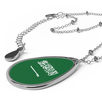 Saudi Arabia Flag Oval Necklace | Saudi Heritage Pendant | Rep Ya Flag