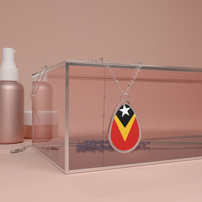 Timor-Leste Flag Oval Necklace | Timorese Heritage Pendant | Rep Ya Flag