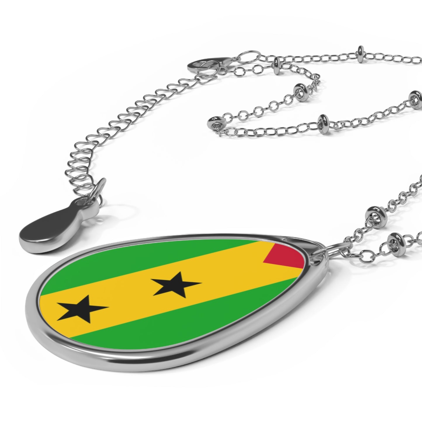 Sao Tome and Principe Flag Oval Necklace
