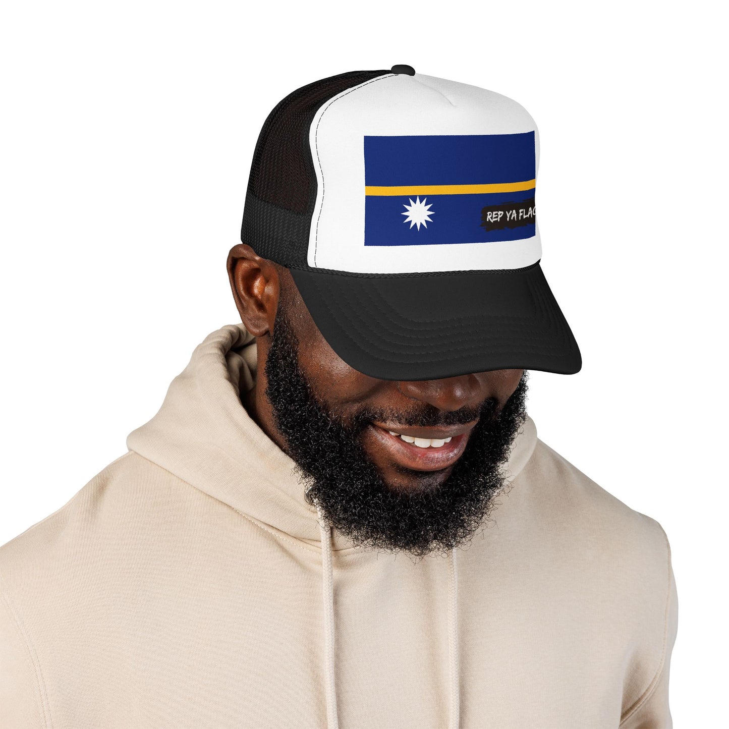 Nauru Flag Foam Trucker Hat | Nauruan Pride Snapback Cap | Rep Ya Flag