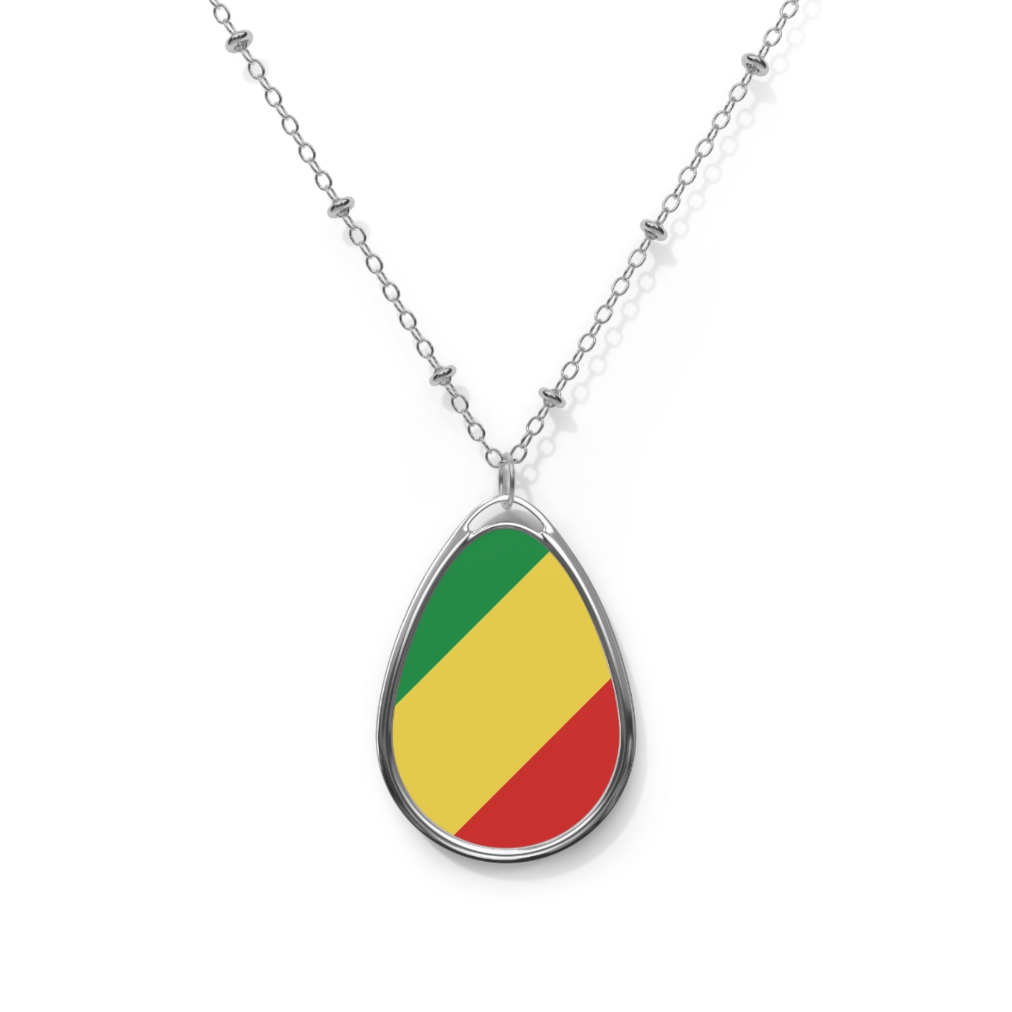 Republic of the Congo Flag Oval Necklace | Congolese Heritage Pendant | Rep Ya Flag