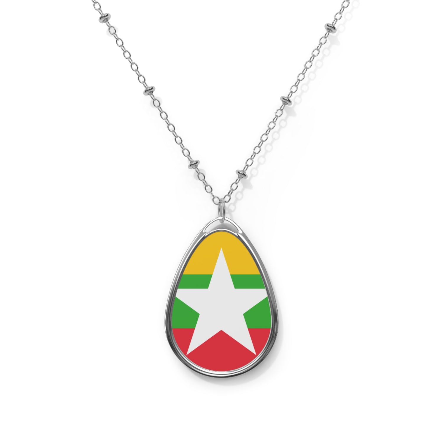 Myanmar Flag Oval Necklace | Burmese Flag Pendant | Heritage Jewelry | Cultural Gift | Rep Ya Flag
