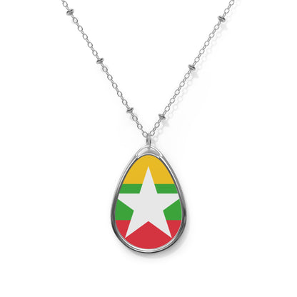 Myanmar Flag Oval Necklace | Burmese Flag Pendant | Heritage Jewelry | Cultural Gift | Rep Ya Flag