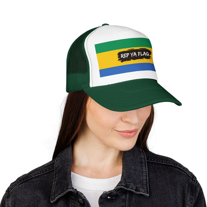 Gabon Flag Foam Trucker Hat | Gabonese Pride Snapback Cap | Rep Ya Flag