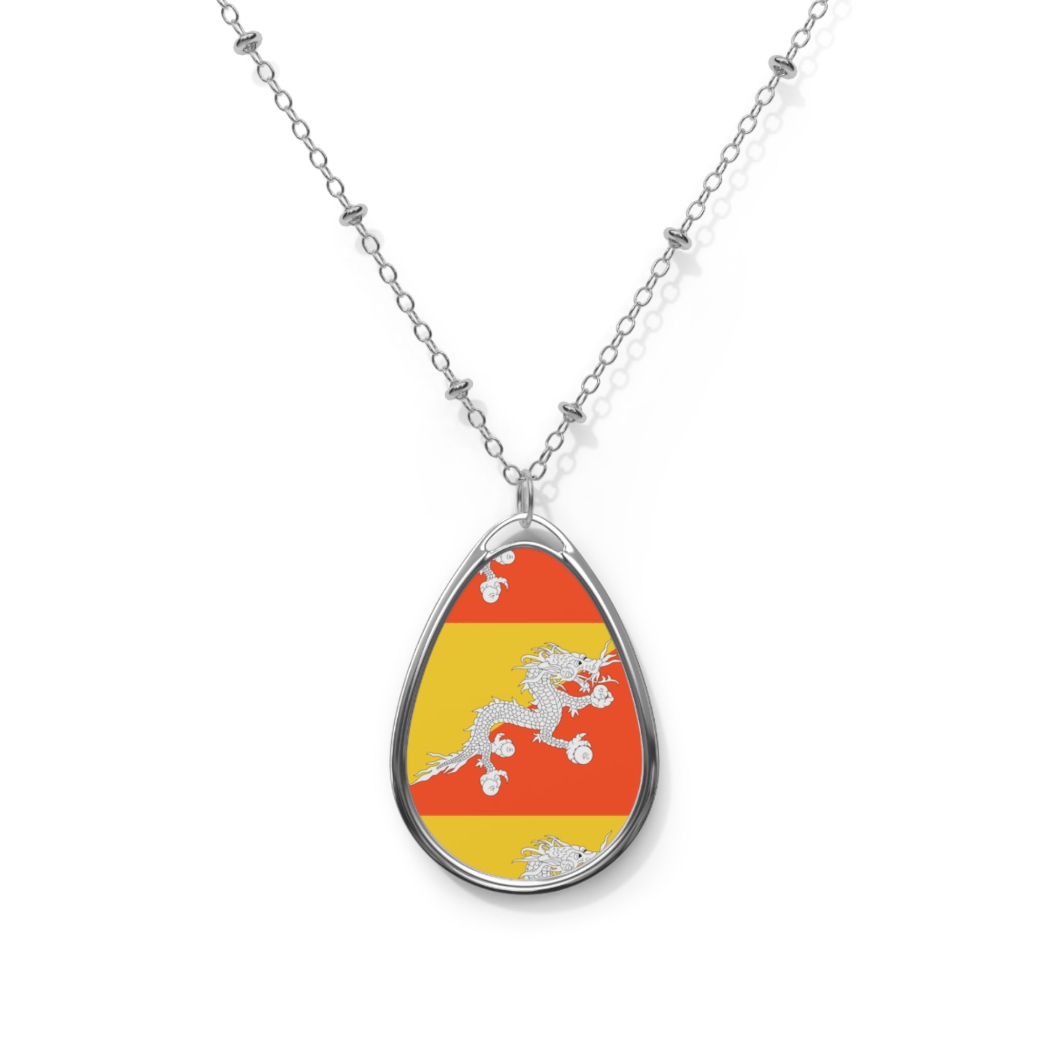 Bhutan Flag Oval Necklace | Bhutanese Heritage Pendant | Rep Ya Flag