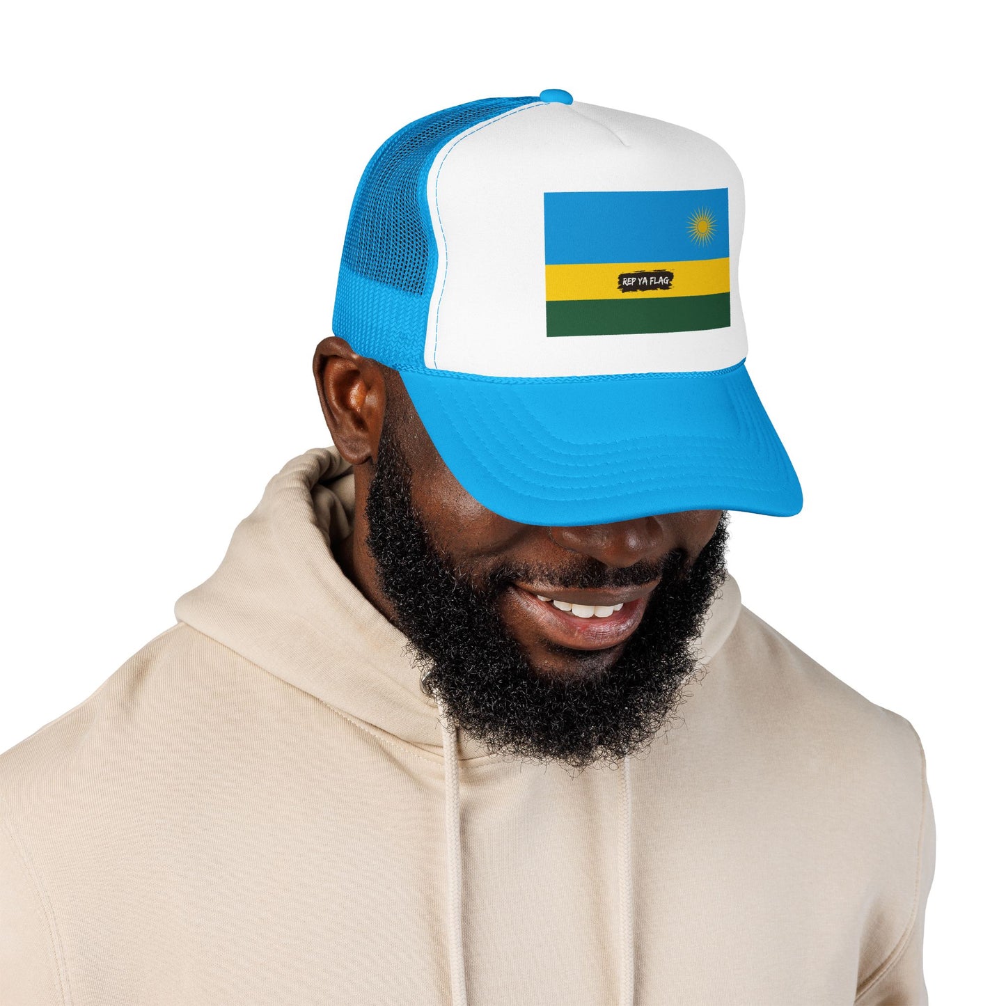 Rwanda Flag Foam Trucker Hat | Rwandan Pride Snapback Cap | Rep Ya Flag