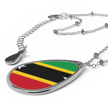 Saint Kitts and Nevis Flag Oval Necklace | Kittitian & Nevisian Heritage Pendant | Rep Ya Flag