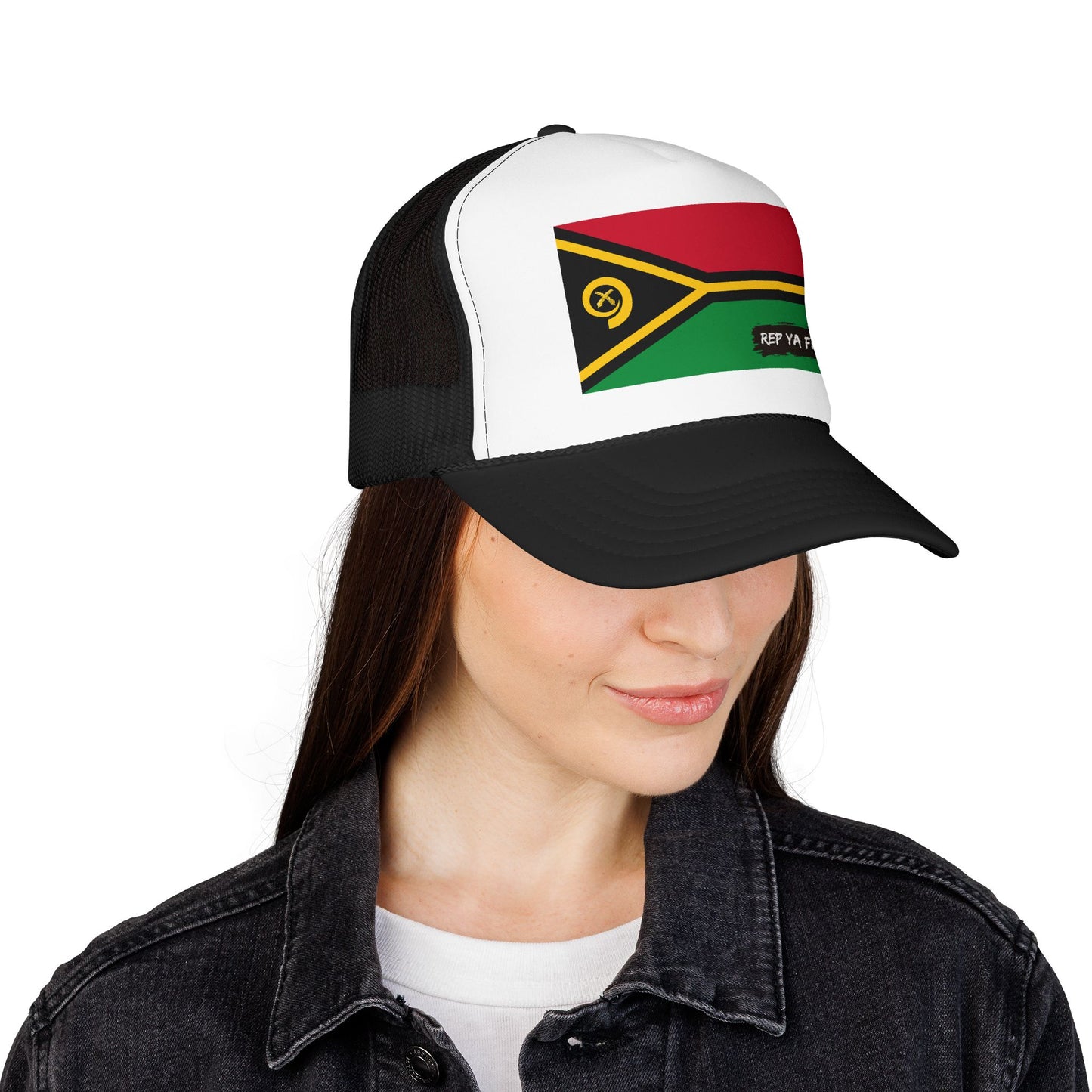 Vanuatu Flag Foam Trucker Hat | Rep Ya Flag design