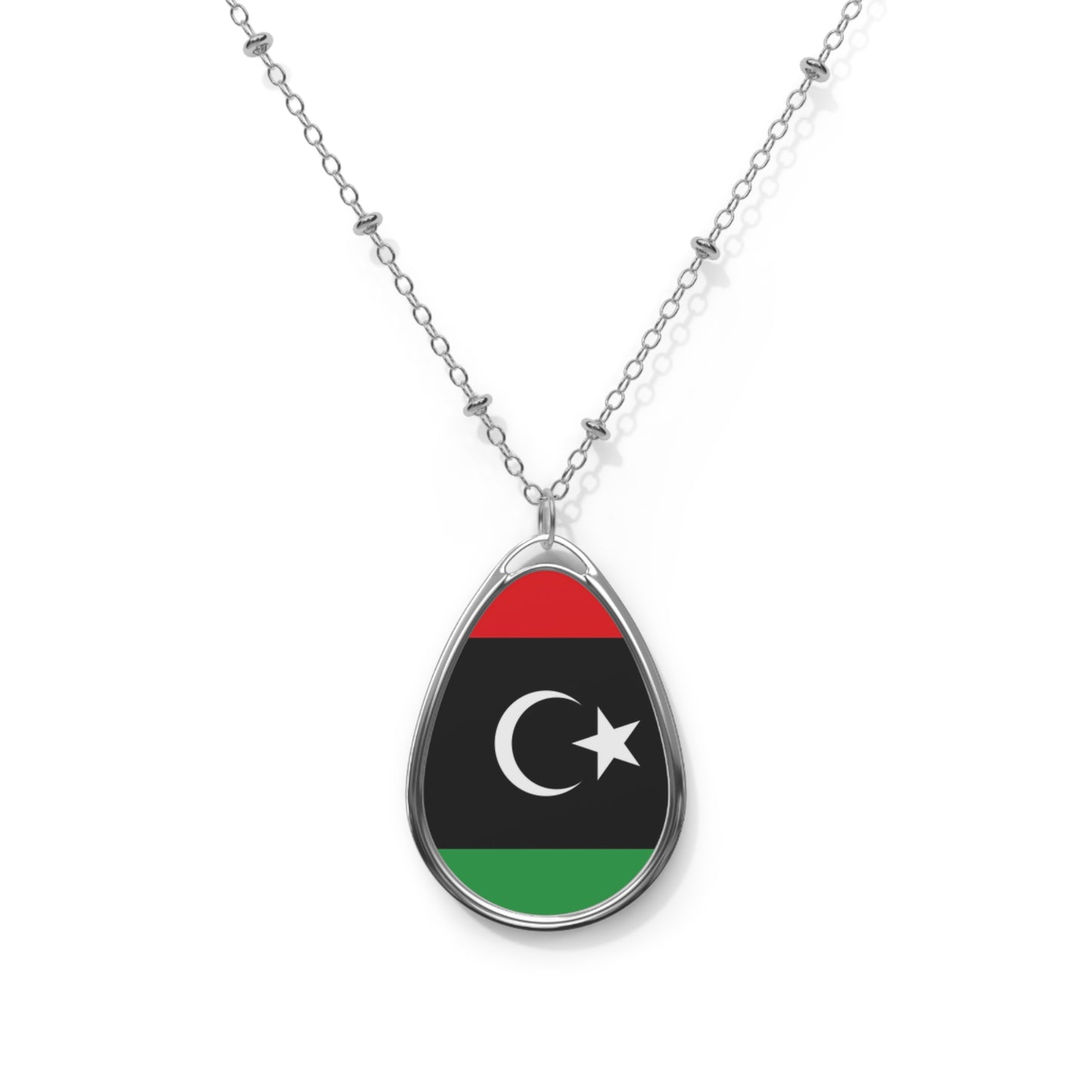 Libya Flag Oval Necklace | Libyan Heritage Pendant | Rep Ya Flag