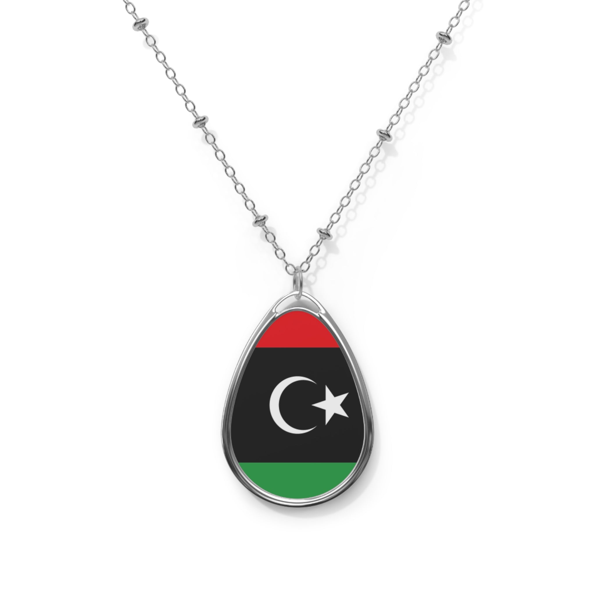 Libya Flag Oval Necklace | Libyan Heritage Pendant | Rep Ya Flag