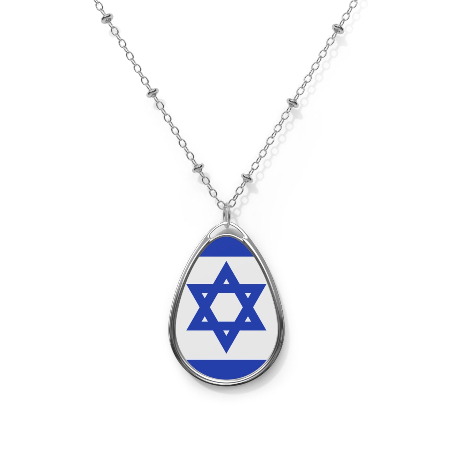 Israel Flag Oval Necklace | Israeli Heritage Pendant | Rep Ya Flag
