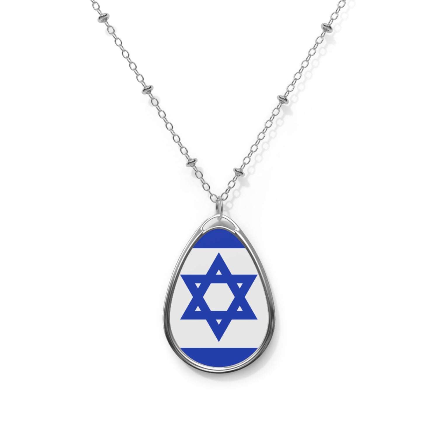 Israel Flag Oval Necklace | Israeli Heritage Pendant | Rep Ya Flag