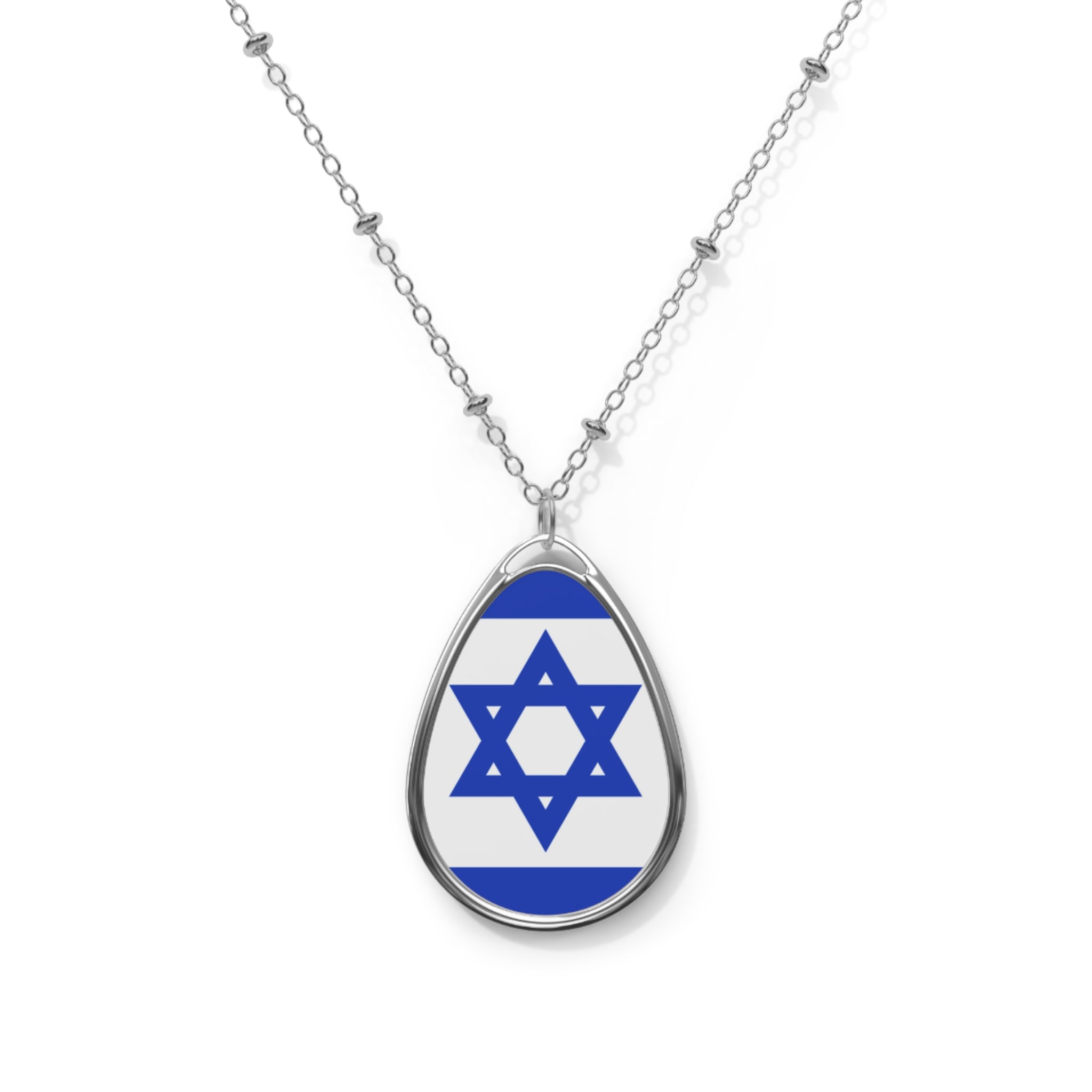 Israel Flag Oval Necklace | Israeli Heritage Pendant | Rep Ya Flag