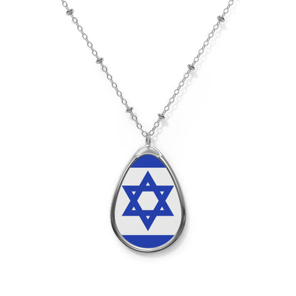 Israel Flag Oval Necklace | Israeli Heritage Pendant | Rep Ya Flag