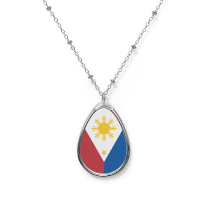 Philippines Flag Oval Necklace | Filipino Heritage Pendant | Rep Ya Flag
