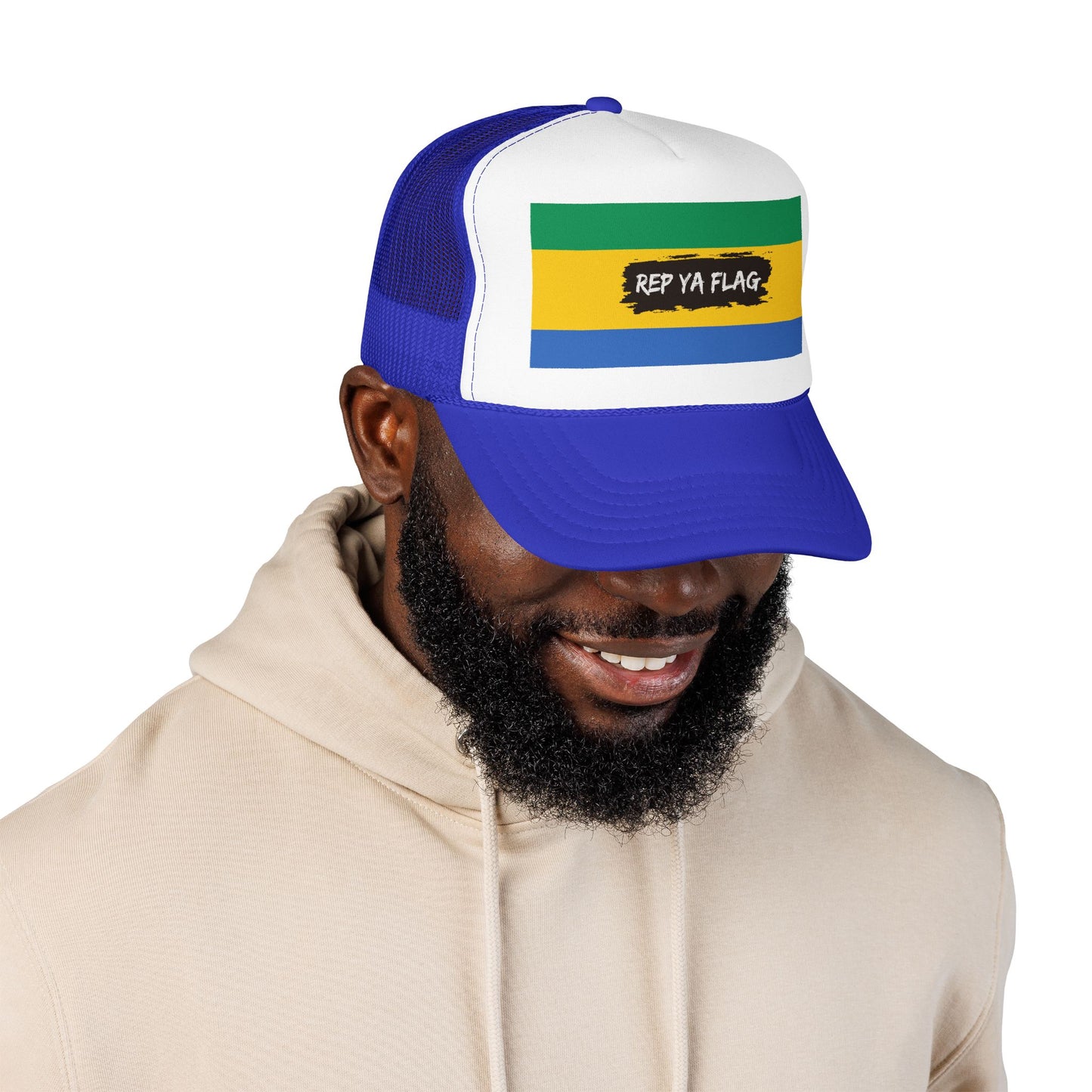 Gabon Flag Foam Trucker Hat | Gabonese Pride Snapback Cap | Rep Ya Flag