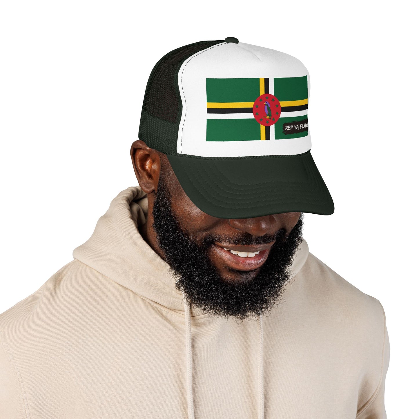 Dominica Flag Foam Trucker Hat | Dominican Pride Snapback Cap | Rep Ya Flag