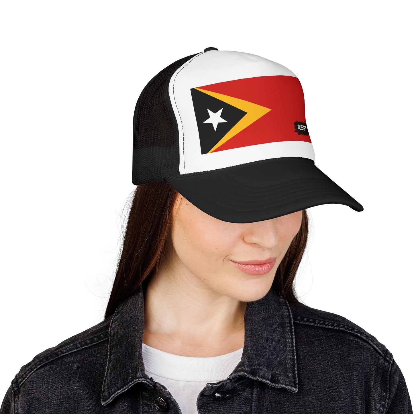 Timor-Leste Flag Foam Trucker Hat | Rep Ya Flag design