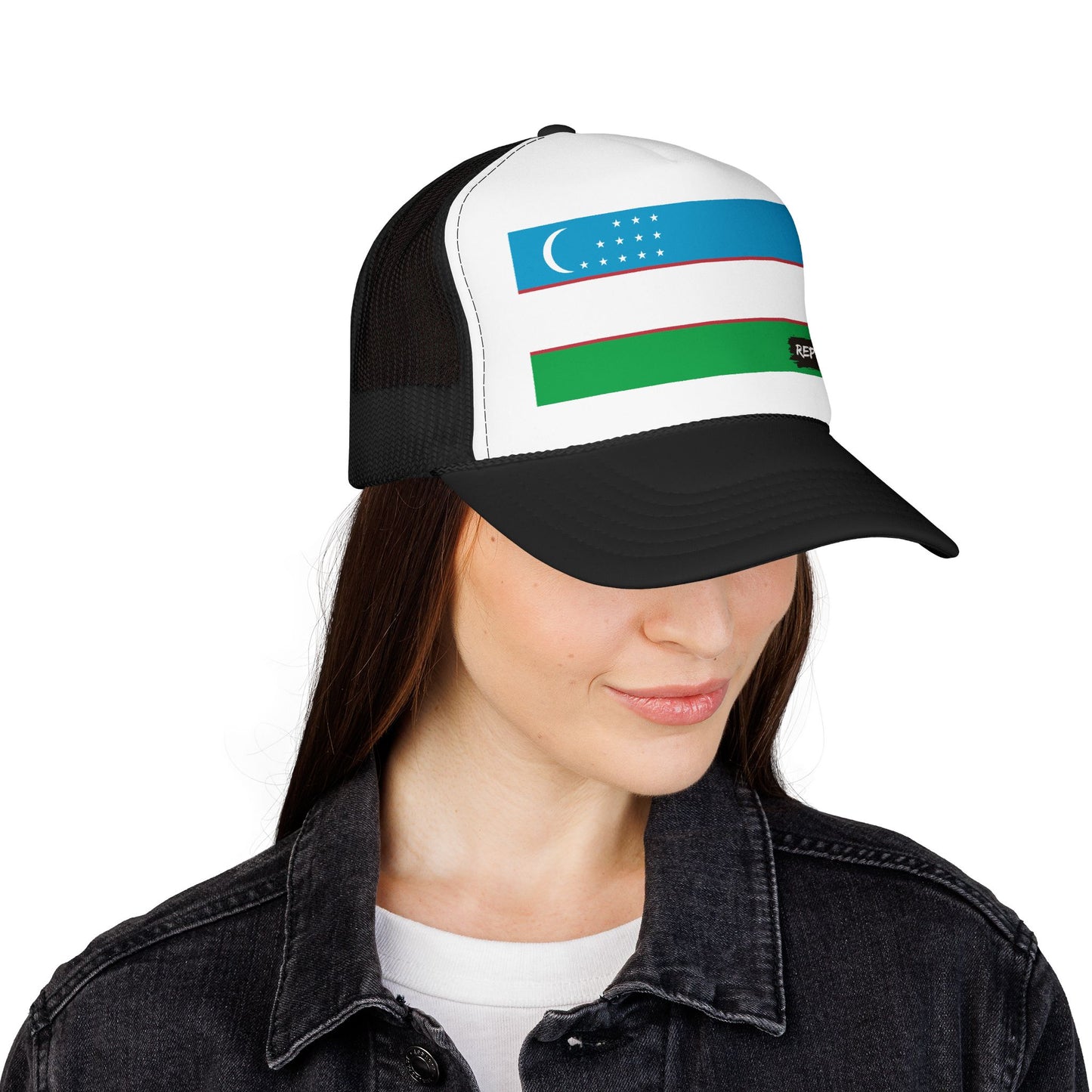 Uzbekistan Flag Foam Trucker Hat | Rep Ya Flag design