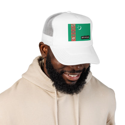 Turkmenistan Flag Foam Trucker Hat | Rep Ya Flag design
