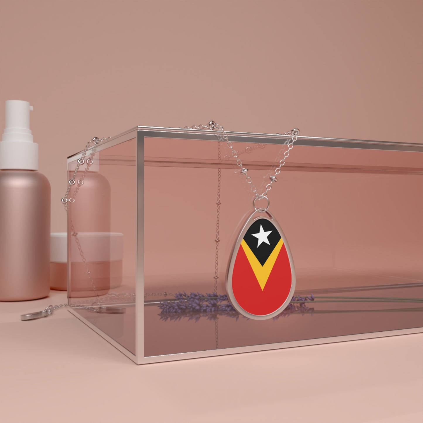 Timor Leste Flag Oval Necklace