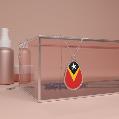 Timor Leste Flag Oval Necklace