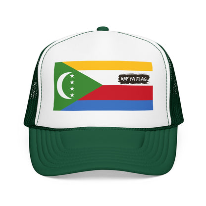 Comoros Flag Foam Trucker Hat | Comorian Pride Snapback Cap | Rep Ya Flag