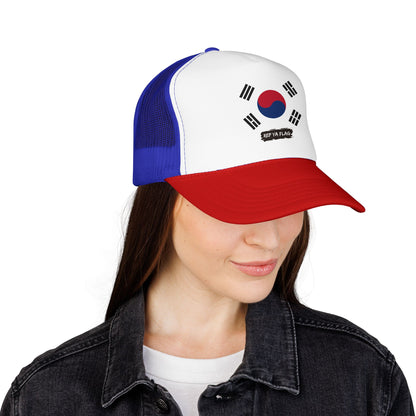 South Korea Flag Foam Trucker Hat | Korean Heritage Snapback Cap | Rep Ya Flag