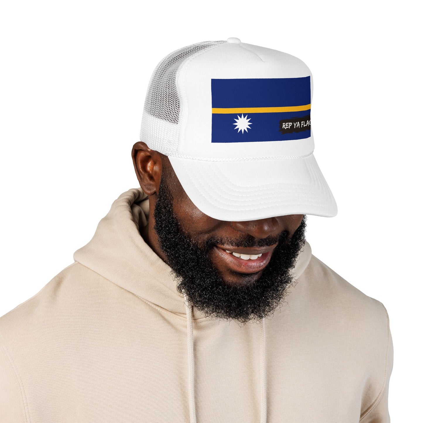Nauru Flag Foam Trucker Hat | Nauruan Pride Snapback Cap | Rep Ya Flag